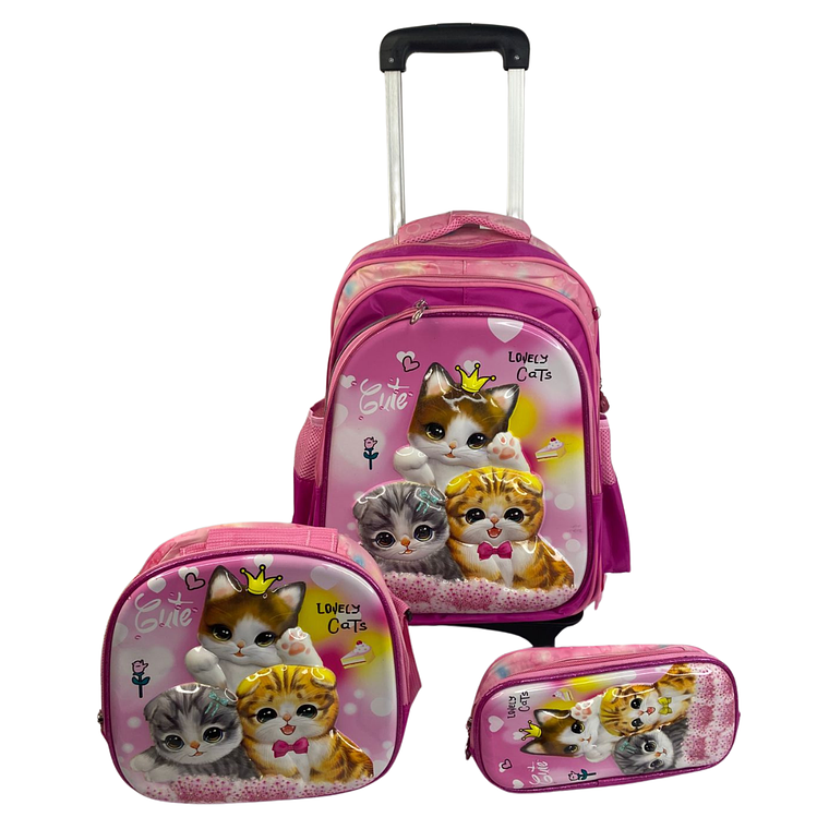 Mochila Con Ruedas + Lonchera + Estuche Niña 10