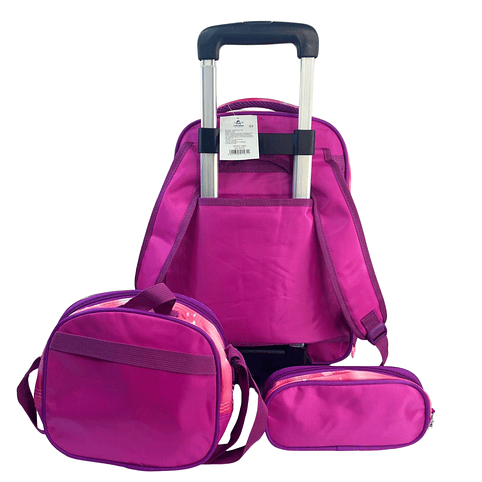 Mochila Con Ruedas + Lonchera + Estuche Niña 15