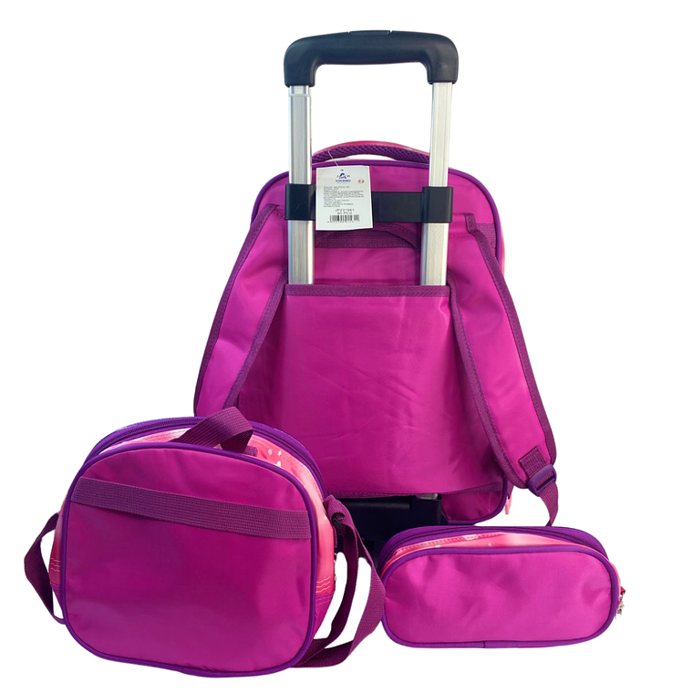 Mochila Con Ruedas + Lonchera + Estuche Niña 15
