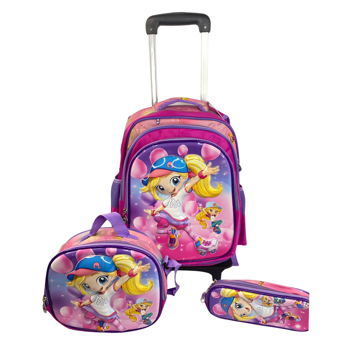 Mochila Con Ruedas + Lonchera + Estuche Niña 13