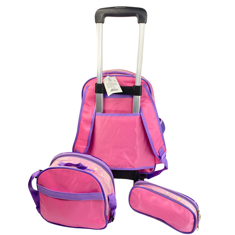 Mochila Con Ruedas + Lonchera + Estuche Niña 18