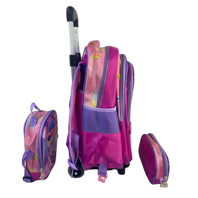 Mochila Con Ruedas + Lonchera + Estuche Niña 34