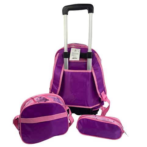 Mochila Con Ruedas + Lonchera + Estuche Niña 3