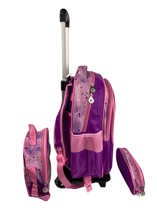 Mochila Con Ruedas + Lonchera + Estuche Niña