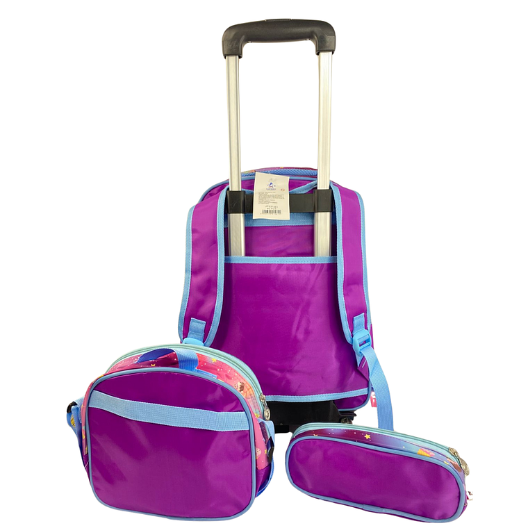Mochila Con Ruedas + Lonchera + Estuche Niña 21