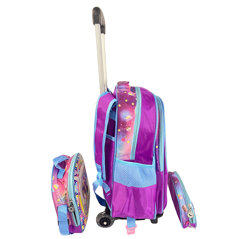 Mochila Con Ruedas + Lonchera + Estuche Niña 20