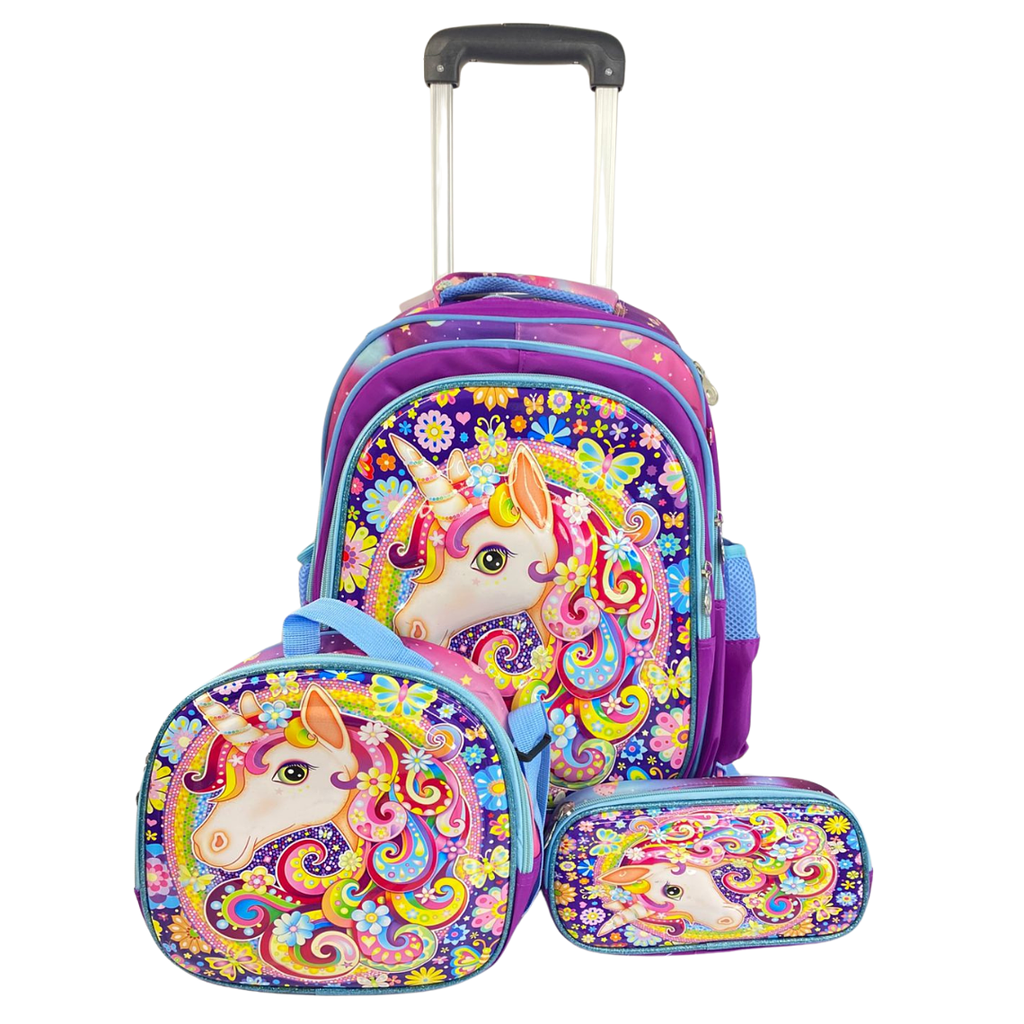 Mochila Con Ruedas + Lonchera + Estuche Niña 19