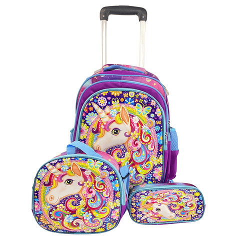 Mochila Con Ruedas + Lonchera + Estuche Niña 19