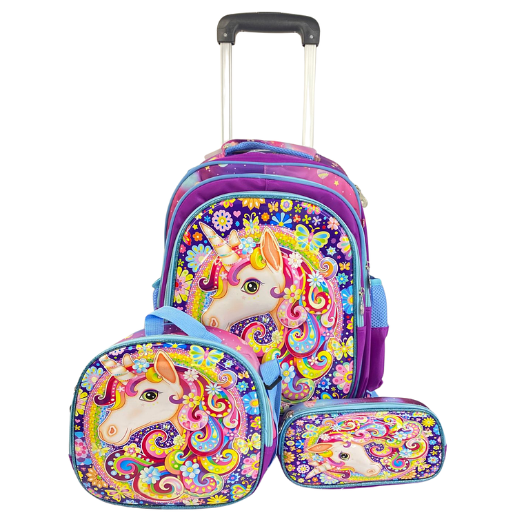 Mochila Con Ruedas + Lonchera + Estuche Niña 19