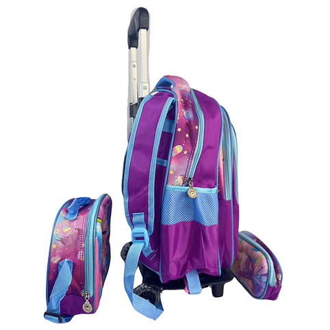 Mochila Con Ruedas + Lonchera + Estuche Niña 23