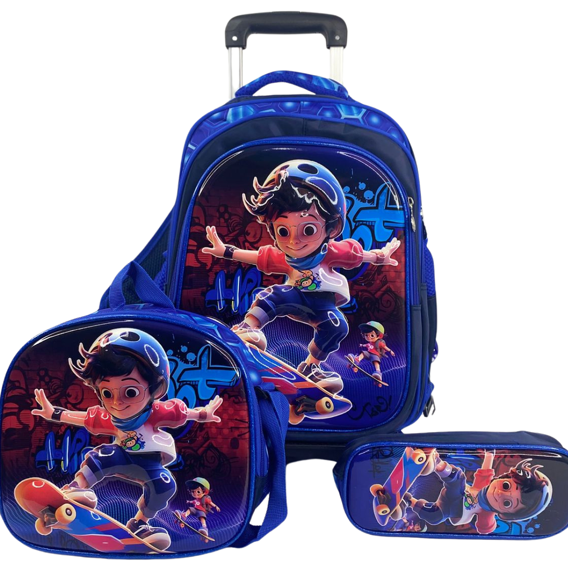 Mochila Con Ruedas + Lonchera + Estuche Niño 22