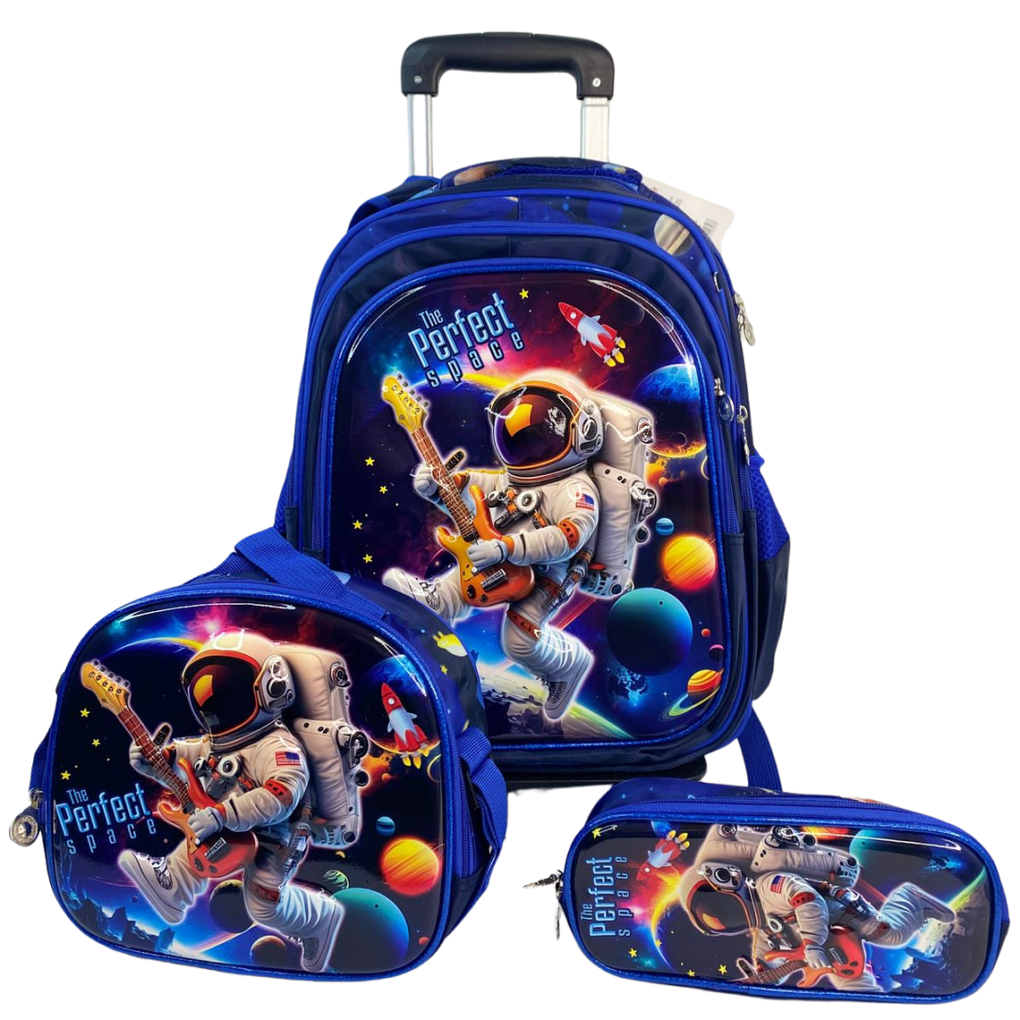 Mochila Con Ruedas + Lonchera + Estuche Niño 28