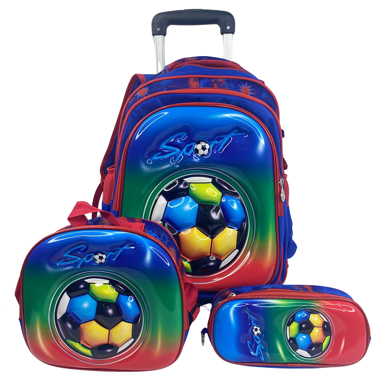 Mochila Con Ruedas + Lonchera + Estuche Niño 13