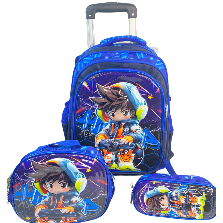 Mochila Con Ruedas + Lonchera + Estuche Niño 34