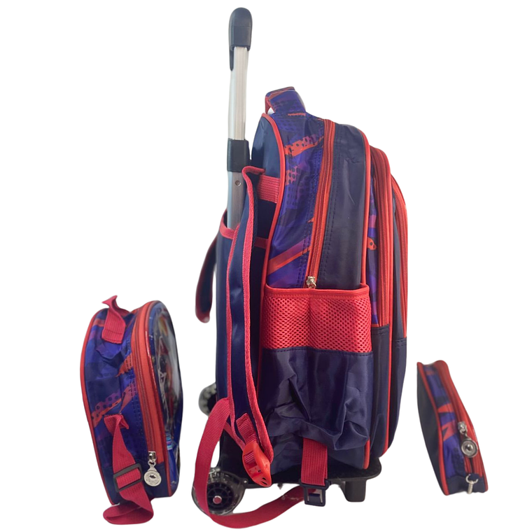 Mochila Con Ruedas + Lonchera + Estuche Niño 17
