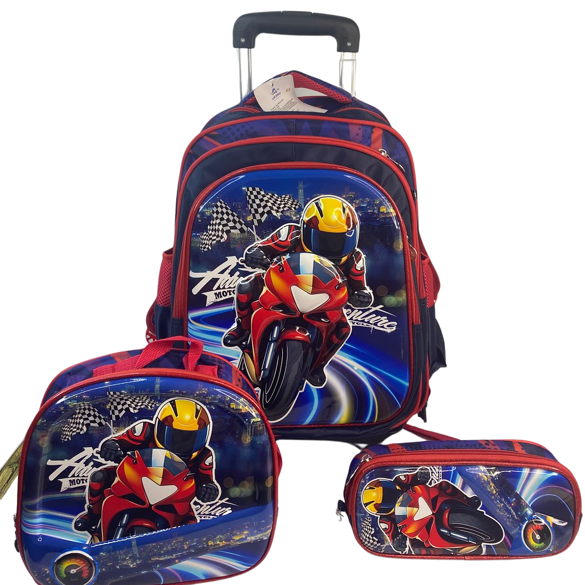 Mochila Con Ruedas + Lonchera + Estuche Niño 16