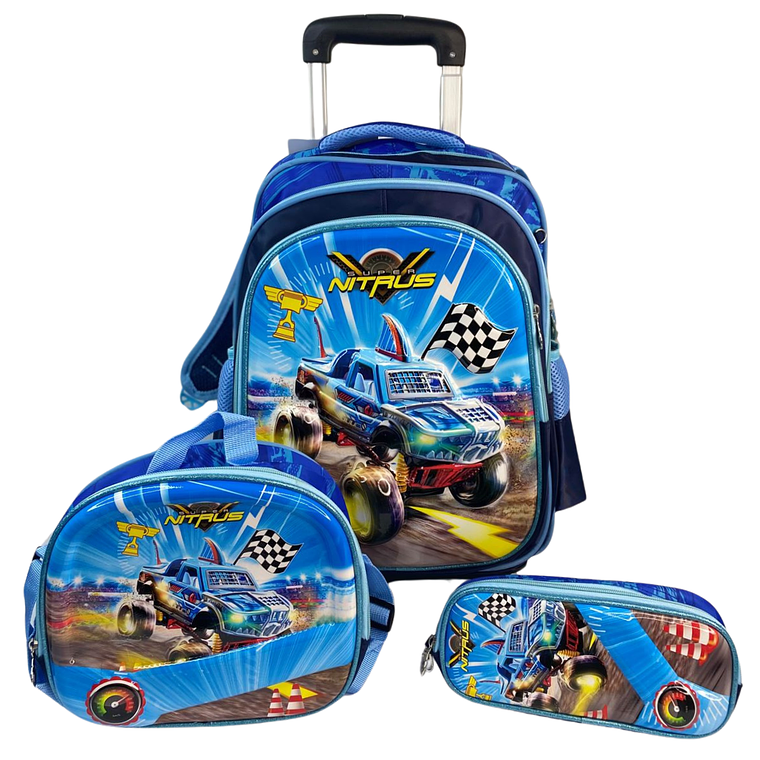 Mochila Con Ruedas + Lonchera + Estuche Niño 19