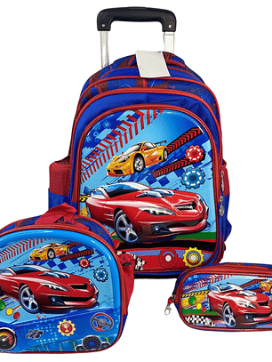 Mochila Con Ruedas + Lonchera + Estuche Niño