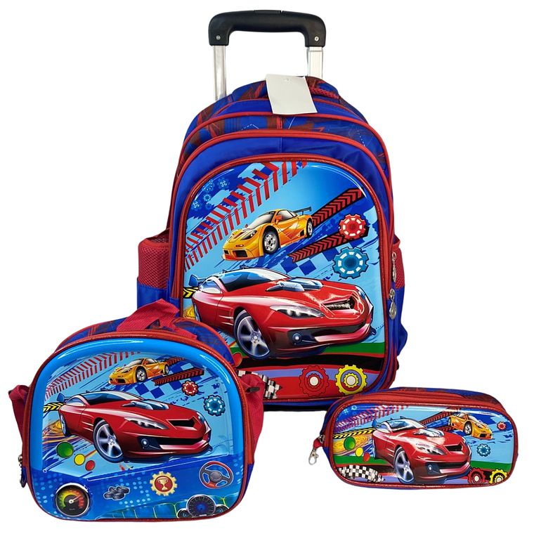 Mochila Con Ruedas + Lonchera + Estuche Niño 1
