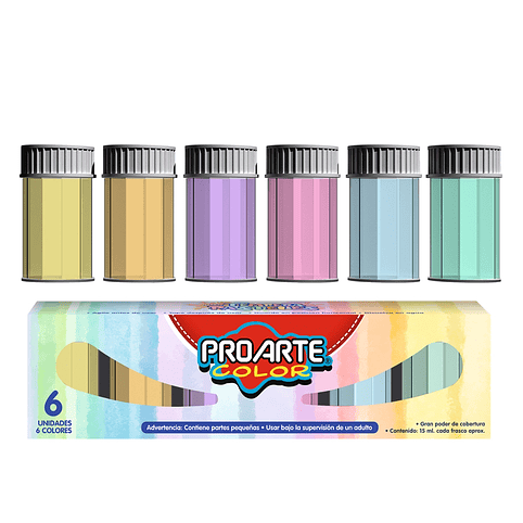 Tempera Proarte 6 Colores Pasteles 15 ml - 2 uni 1