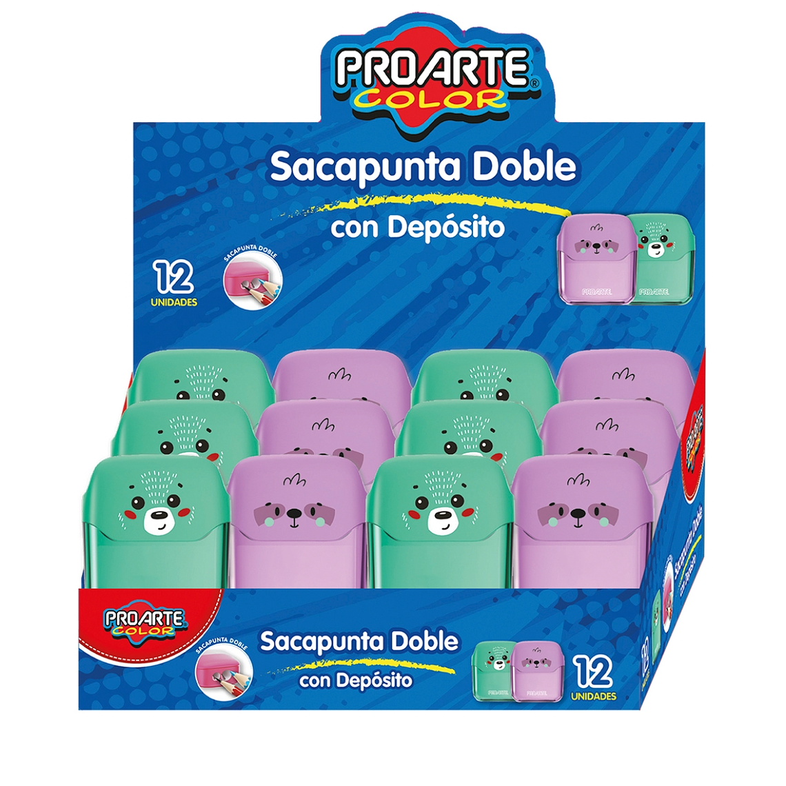 Sacapunta Doble con Depósito Oso 12 uni 1