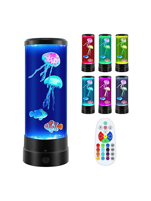 Lampara Decorativa Medusas Luz Led 16 Colores+control Remoto Estructura Negro Pantalla Transparente