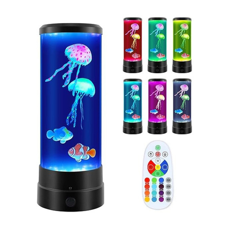 Lampara Decorativa Medusas Luz Led 16 Colores+control Remoto Estructura Negro Pantalla Transparente 1