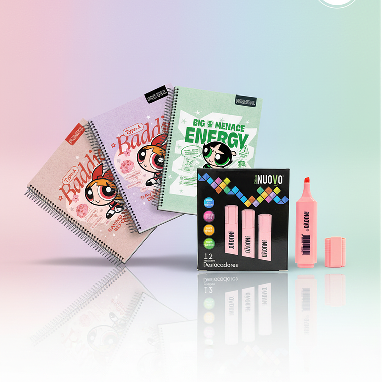 Pack Cuaderno Chicas Super Poderosas + Destacadores Pastel 12uni. 3