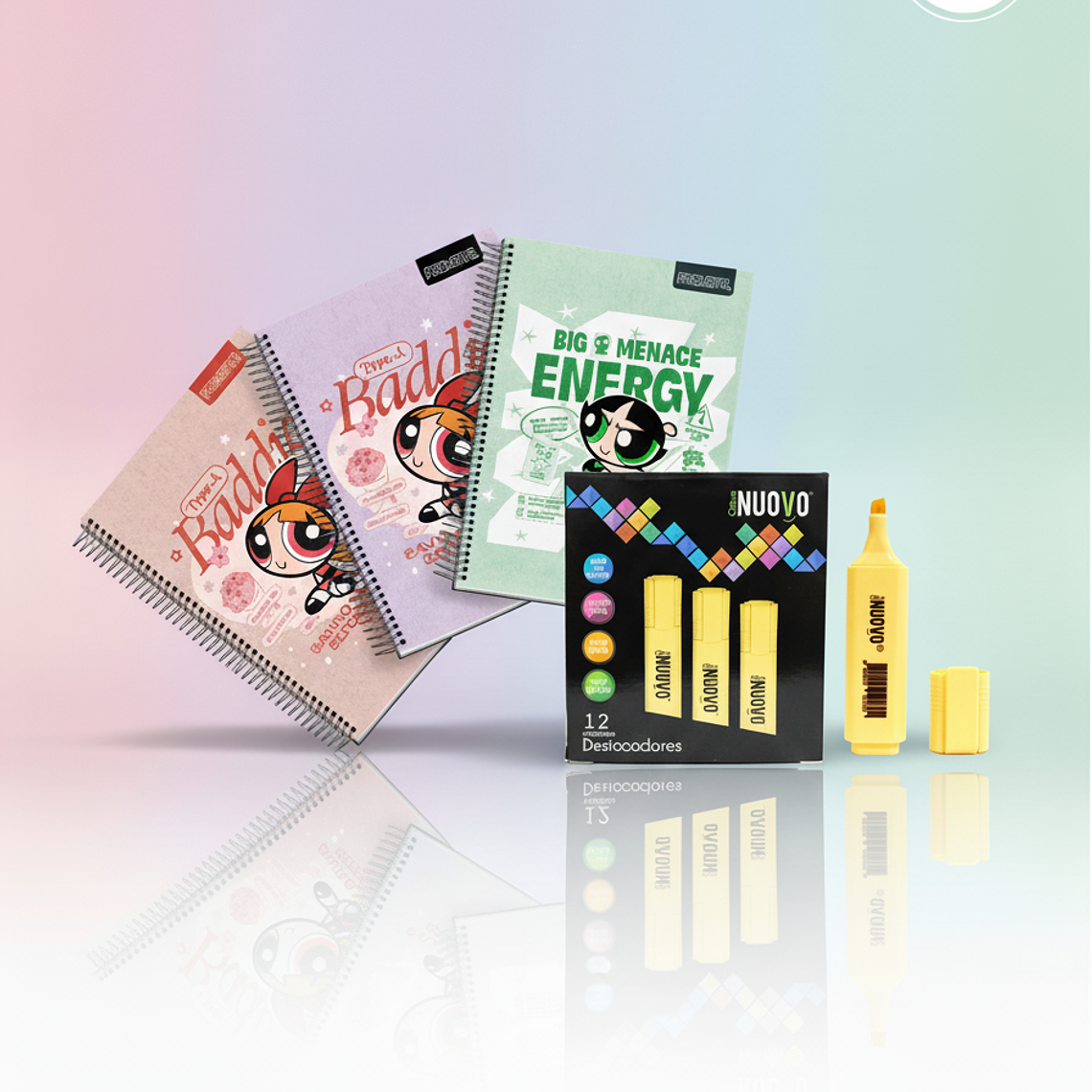 Pack Cuaderno Chicas Super Poderosas + Destacadores Pastel 12uni. 1