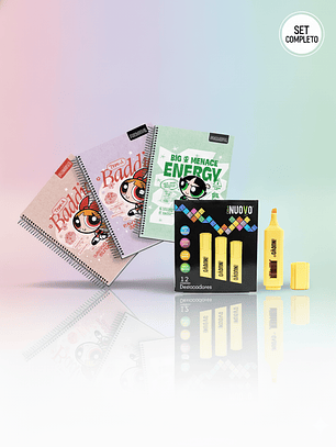 Pack Cuaderno Chicas Super Poderosas + Destacadores Pastel 12uni.