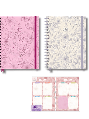 Agenda Ascott C/Espiral Flowered 22x17.1 cm