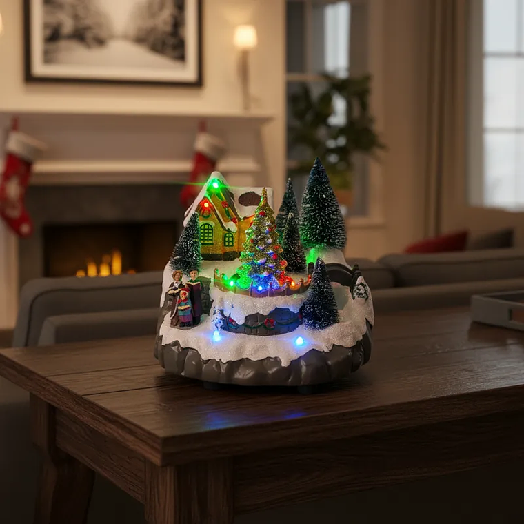 Adorno casa navideña musical con luces 1