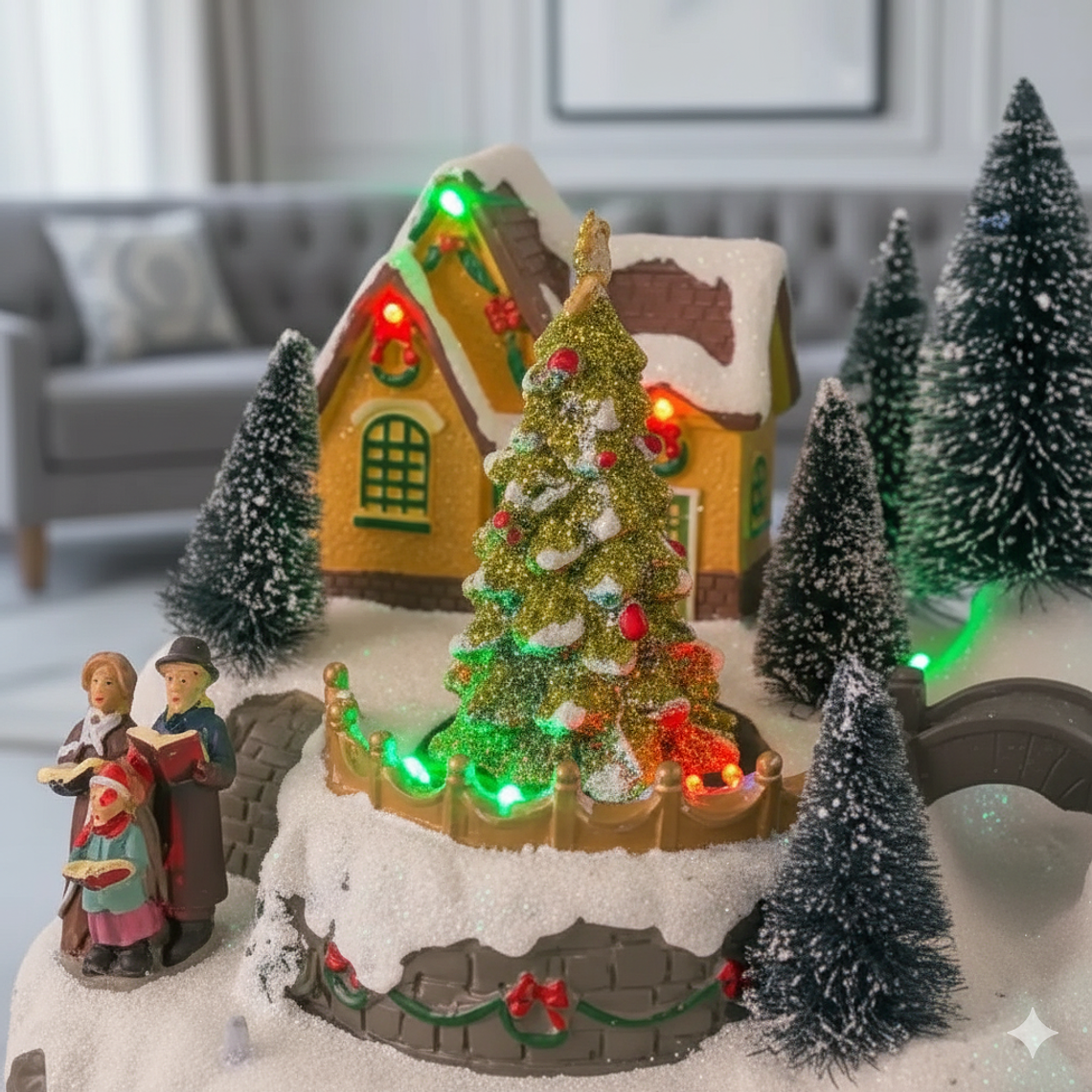 Adorno casa navideña musical con luces 2