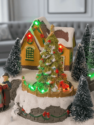 Adorno casa navideña musical con luces