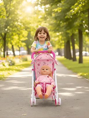Cochecito Con Toldo Plegable + Muñeca 
