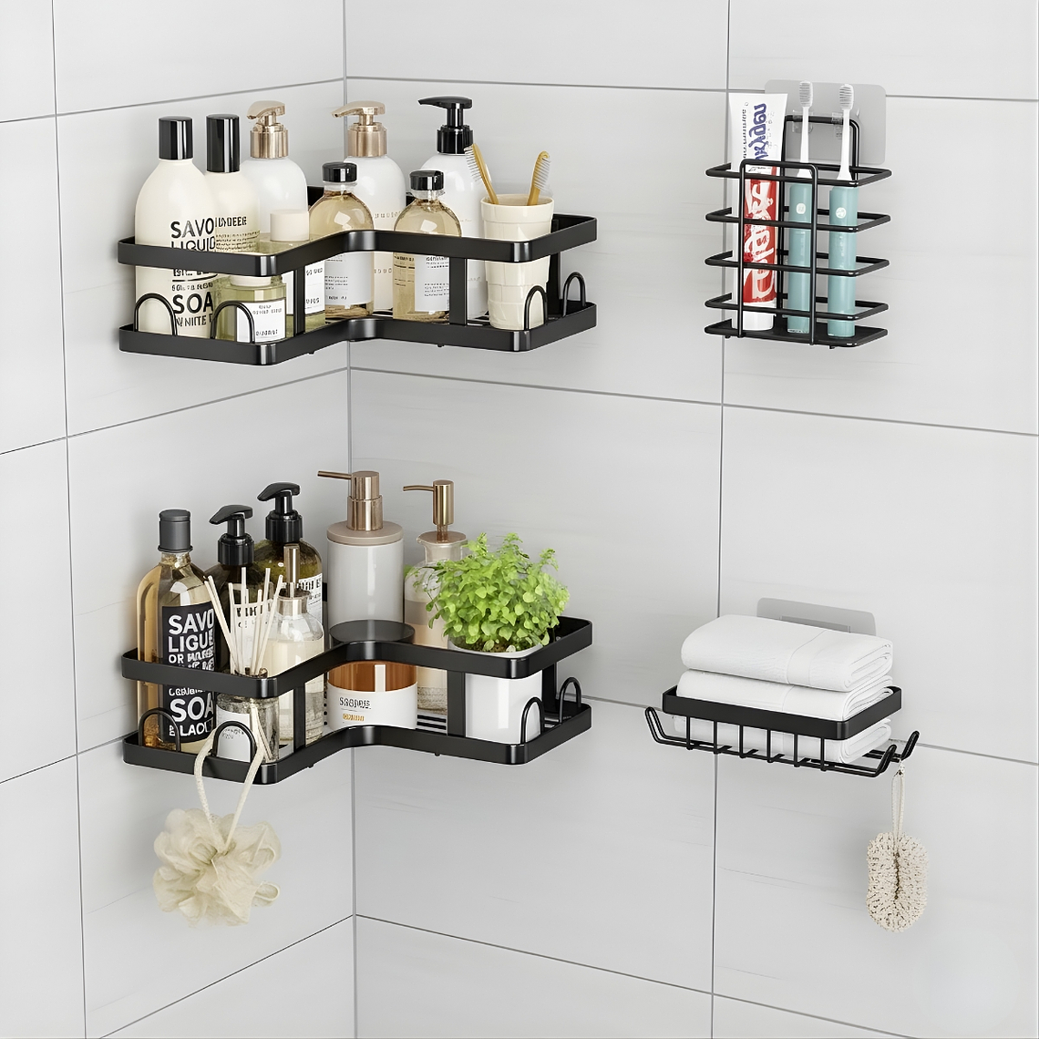 SET ORGANIZADOR 5 PIEZAS COCINA/ DUCHA ADHESIVO NEGRO 3