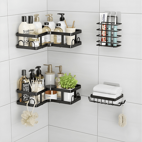 SET ORGANIZADOR 5 PIEZAS COCINA/ DUCHA ADHESIVO NEGRO 3