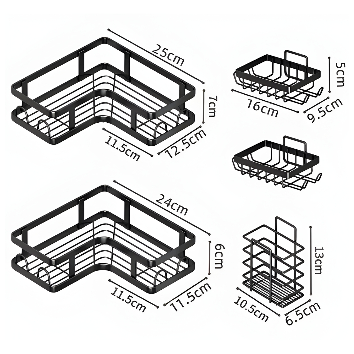 SET ORGANIZADOR 5 PIEZAS COCINA/ DUCHA ADHESIVO NEGRO 2
