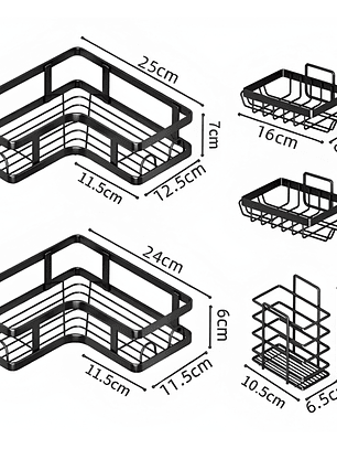 SET ORGANIZADOR 5 PIEZAS COCINA/ DUCHA ADHESIVO NEGRO