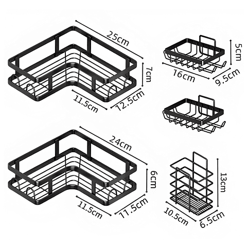 SET ORGANIZADOR 5 PIEZAS COCINA/ DUCHA ADHESIVO NEGRO 2