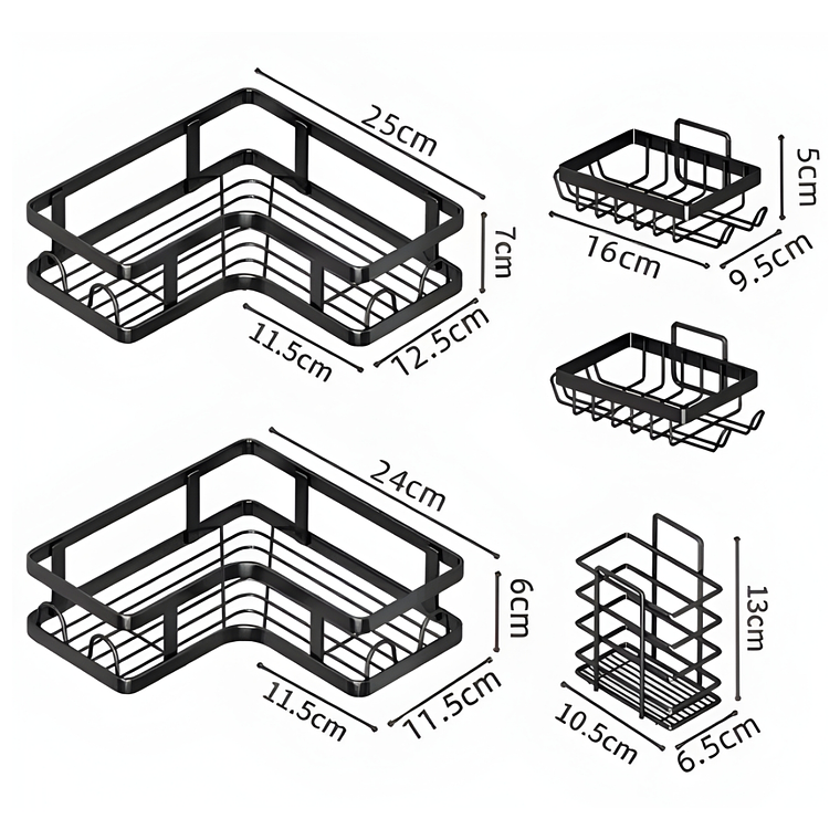 SET ORGANIZADOR 5 PIEZAS COCINA/ DUCHA ADHESIVO NEGRO 2