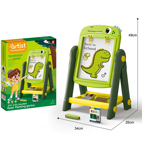Pizarra Dino de Dibujo Infantil 2 en 1 con 360° + Accesorios 1