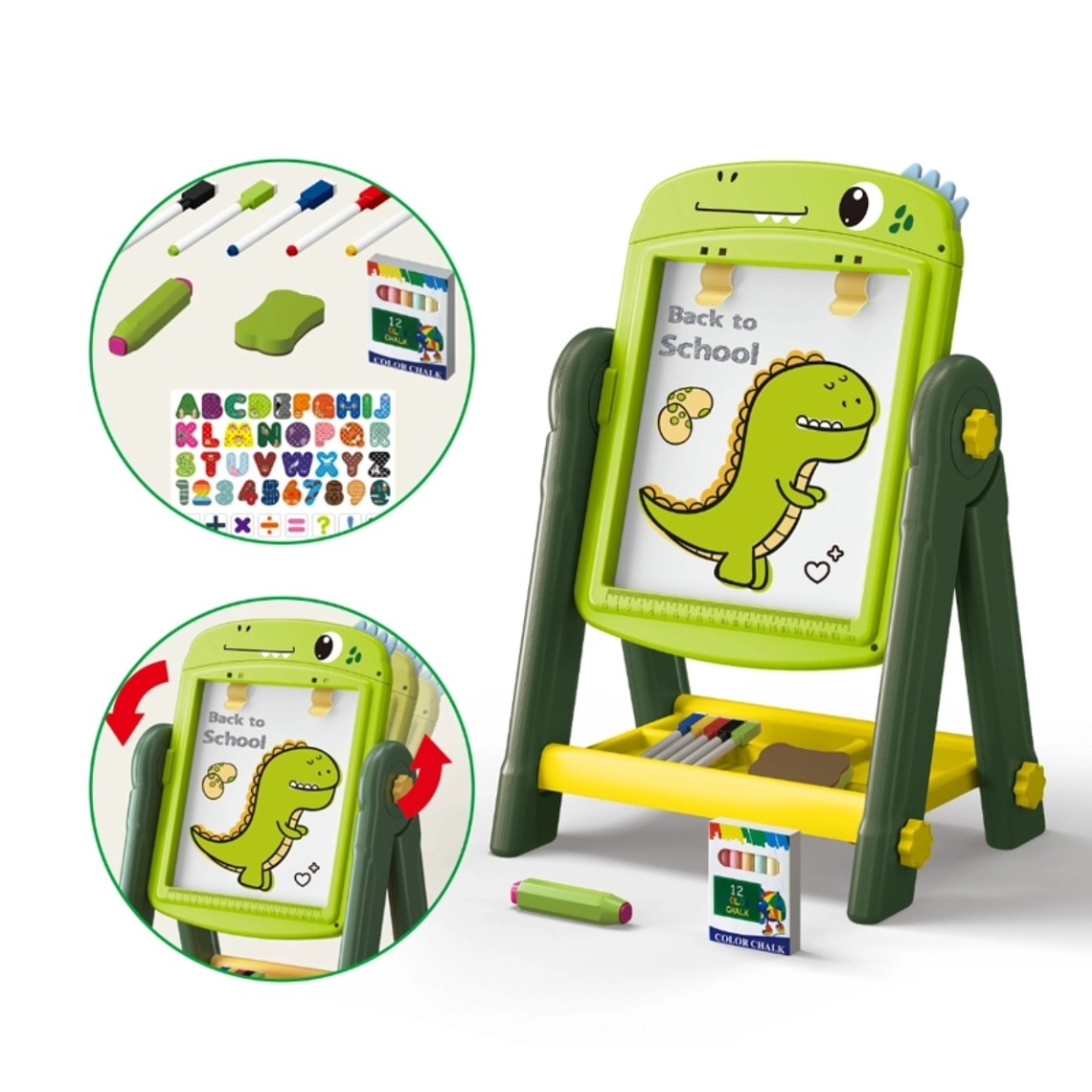 Pizarra Dino de Dibujo Infantil 2 en 1 con 360° + Accesorios 2