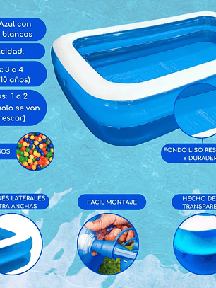 Piscina Inflable Rectangular Familiar 305x183x50 Cm Azul Y Blanco Resistente Guiza