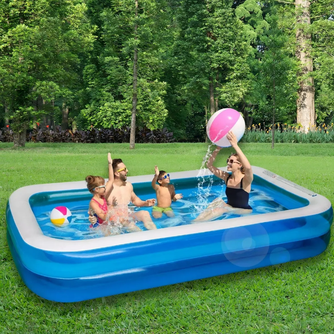 Piscina Inflable Rectangular Familiar 305x183x50 Cm Azul Y Blanco Resistente Guiza 3
