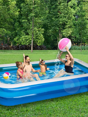 Piscina Inflable Rectangular Familiar 305x183x50 Cm Azul Y Blanco Resistente Guiza