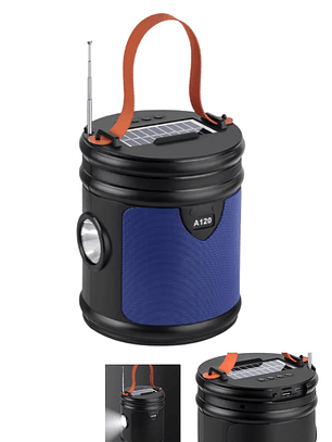 Parlante Bluetooth Portátil con Panel Solar y Linterna LED