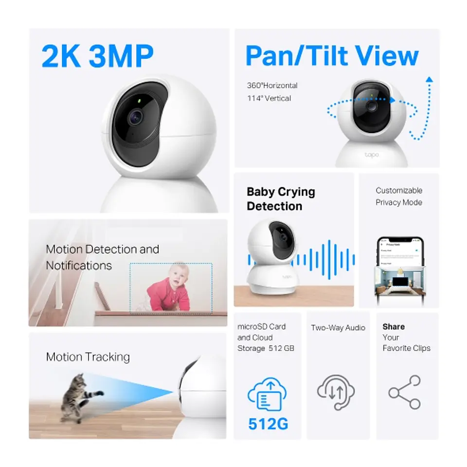 📹 TP-Link Tapo C210 – Cámara Wi-Fi Inteligente 2K QHD con Movimiento Horizontal y Vertical 4