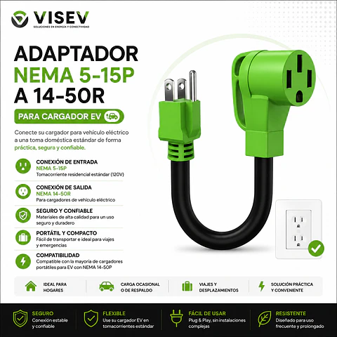 🔌 Adaptador NEMA 5-15P a 14-50R para cargador EV