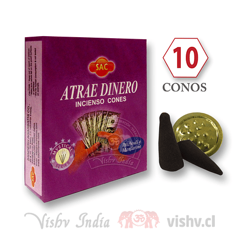 Caja de 10 Conos Sac Tradicionales - "Atrae Dinero" ($415 x Mayor)